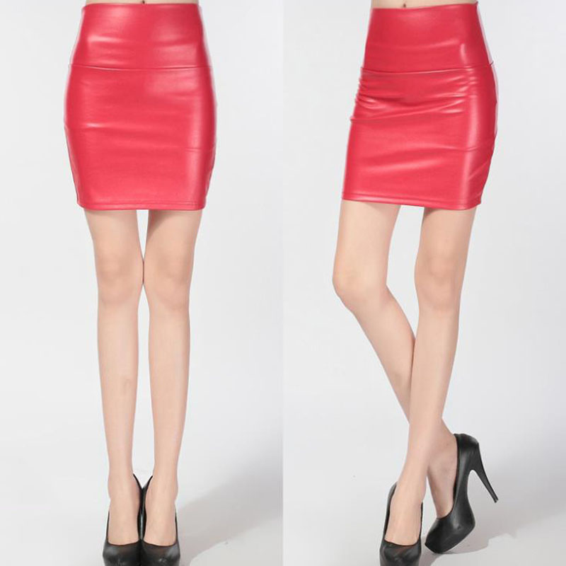 Red Fashion Pu Faux Leather Skirt Bodycon High Waist Pencil Skirts For Women