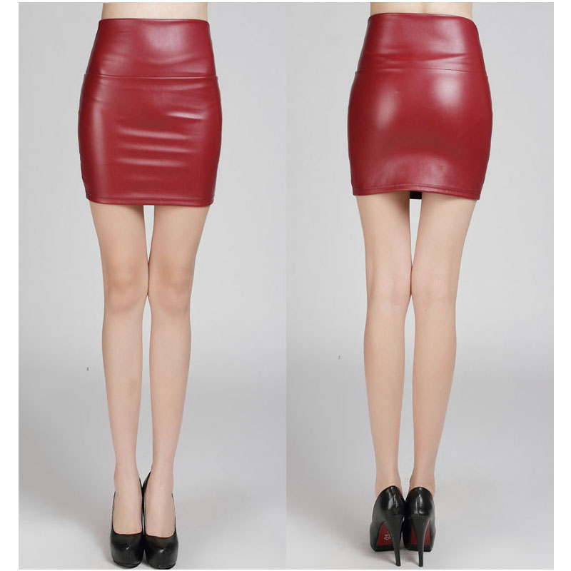 Wine Red Fashion Pu Faux Leather Skirt Bodycon High Waist Pencil Skirts ...