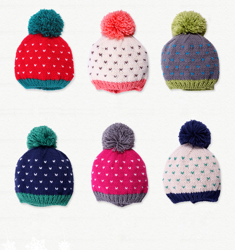 Winter Children Plus Velvet Knitted Hat Collision Color Cap on Luulla